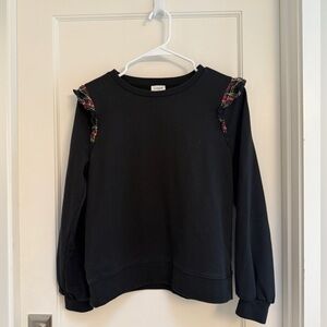 J Crew Black Sweatshirt with Plaid Ruffle Accents - Size Small